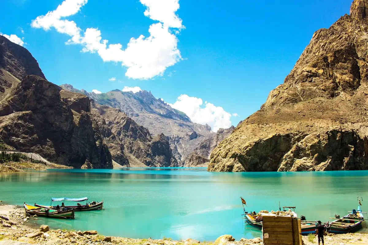 Attabad Lake turquoise water below the Karakoram Highway, Gojal, Hunza