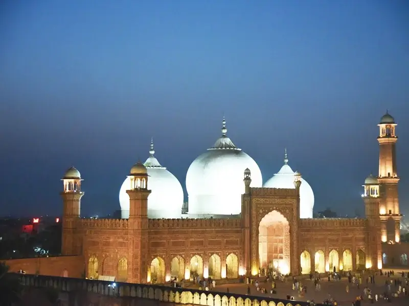 Badshahi Mosque courtyard at dusk, Walled City of Lahore, Punjab