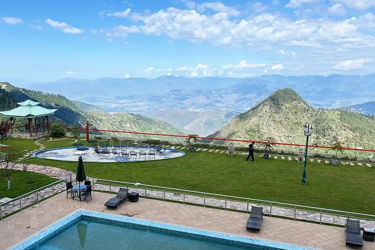 Hotel terrace overlooking the Swat river in Kalam