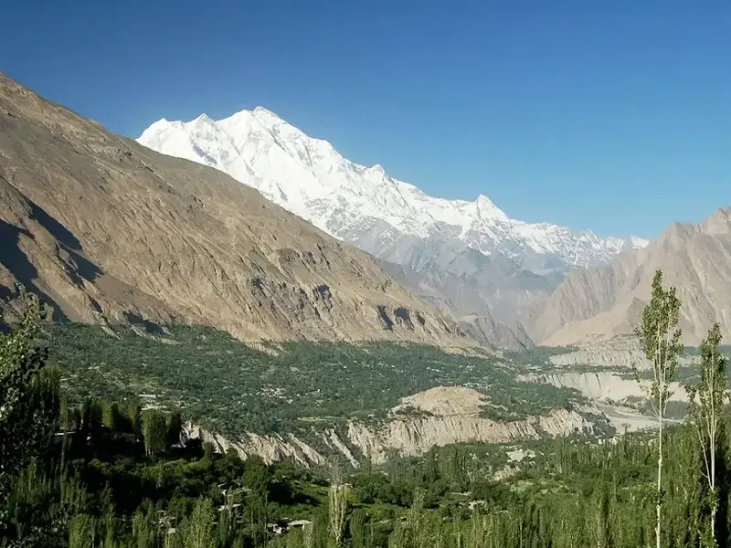 Karimabad town with Rakaposhi peak behind, Hunza Valley, Gilgit-Baltistan