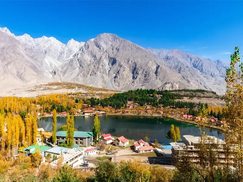 Lower Kachura Lake surrounded by poplar trees, Skardu, Baltistan