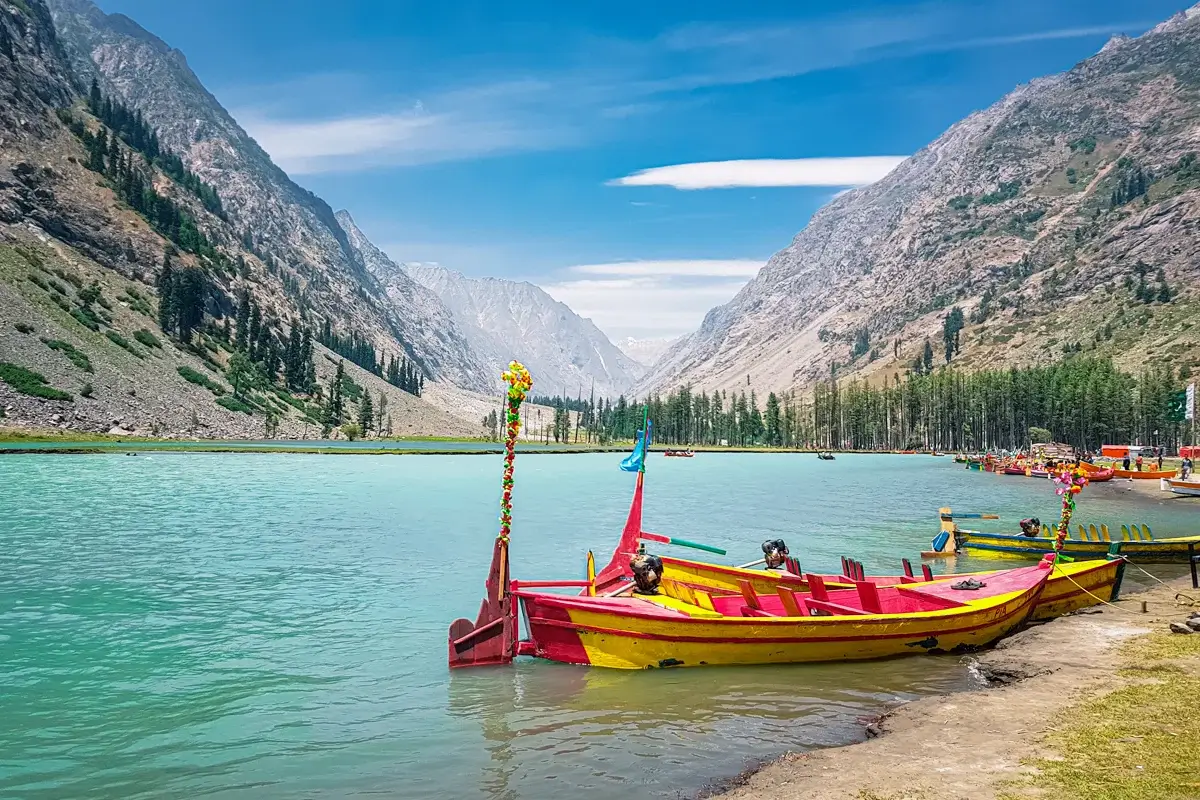 Mahodand Lake with pine forest and mountains behind, upper Swat Valley