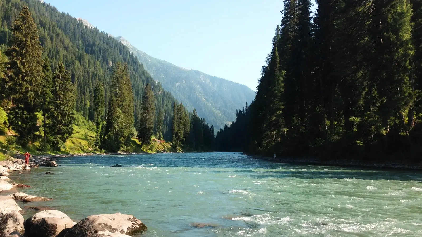 Neelum river running through the valley near Sharda, Azad Kashmir