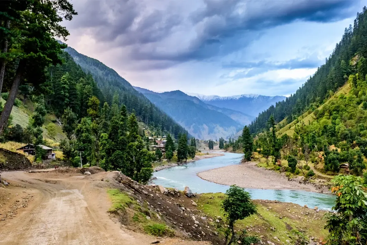 Neelum valley road following the river above Muzaffarabad, Azad Kashmir