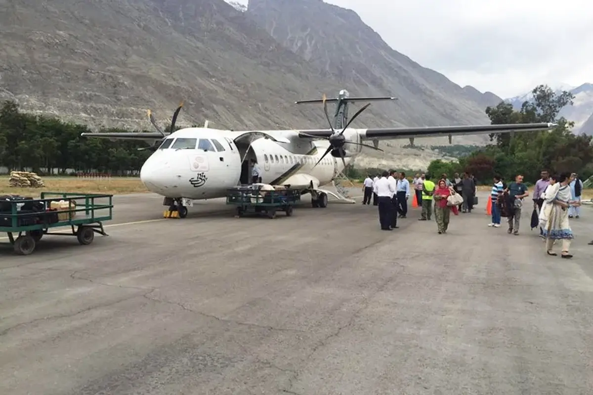 PIA ATR aircraft on the apron at Gilgit airport, Gilgit-Baltistan