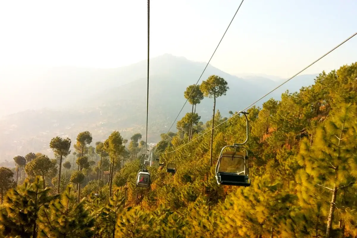 Patriata chairlift and cable car above the forest, New Murree