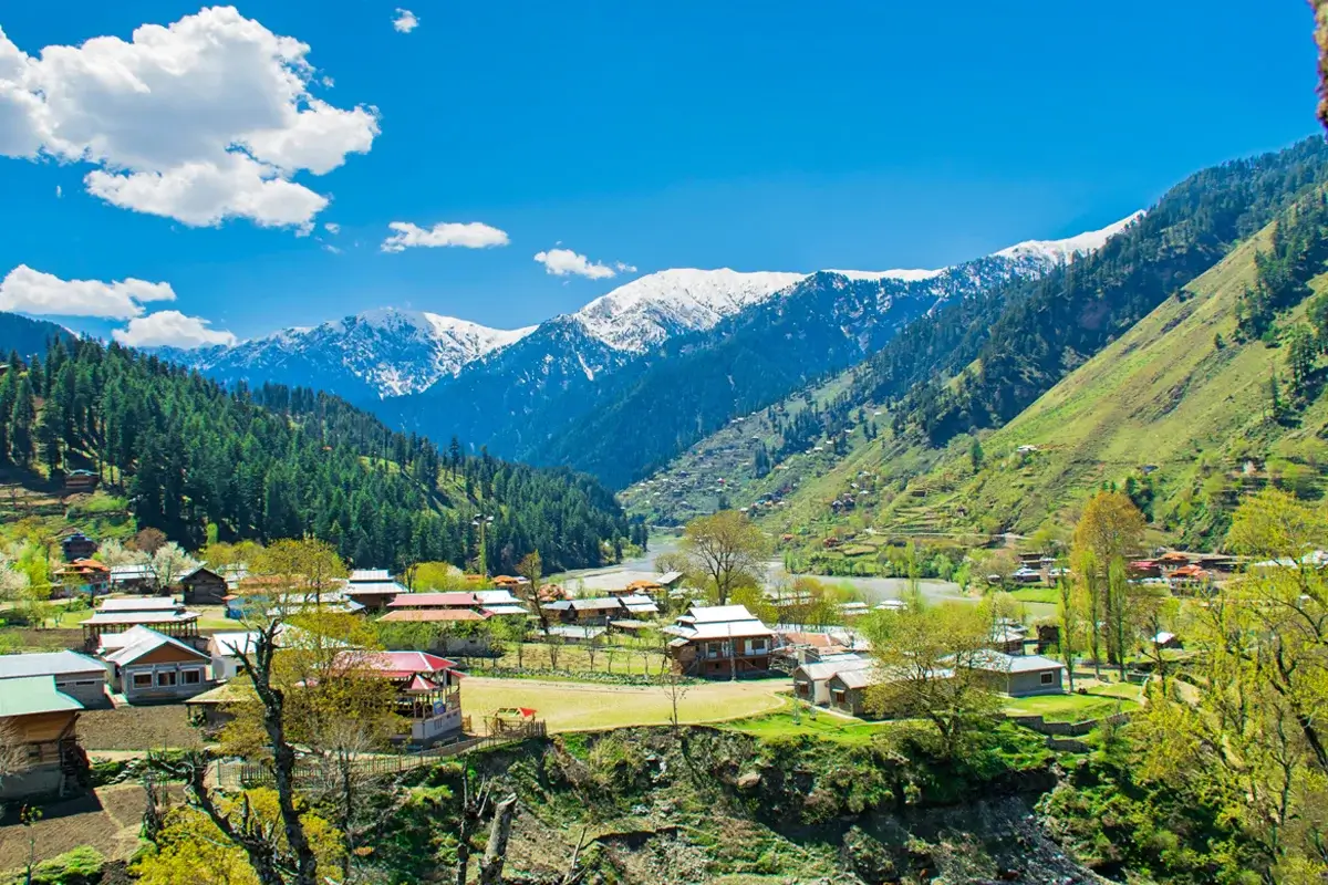 Sharda village and the Neelum river, upper Neelum Valley