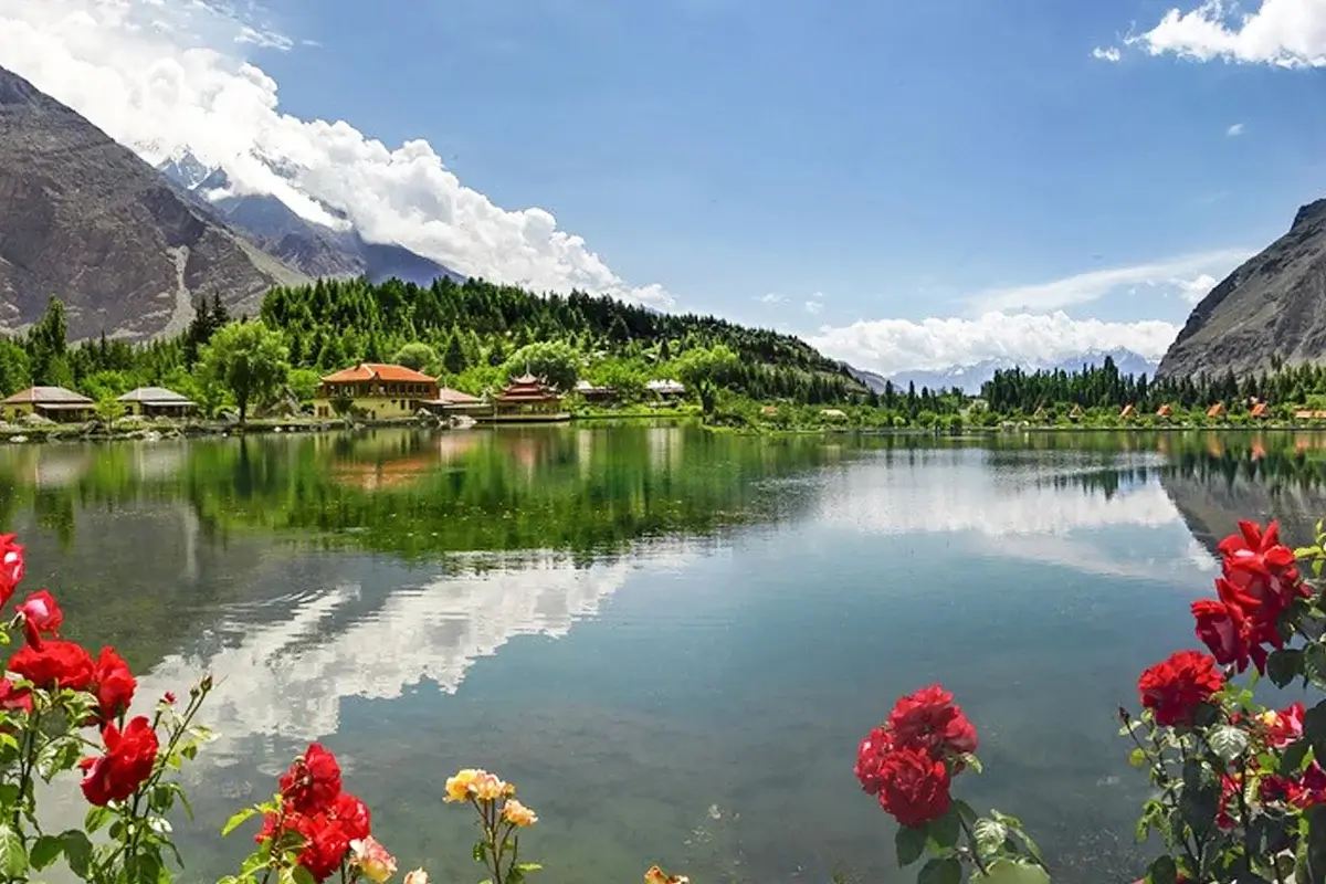 Upper Kachura Lake with clear water and rocky shoreline, Skardu