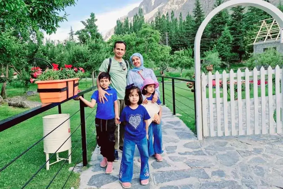 Family on tour at Shangrila Resort, Skardu
