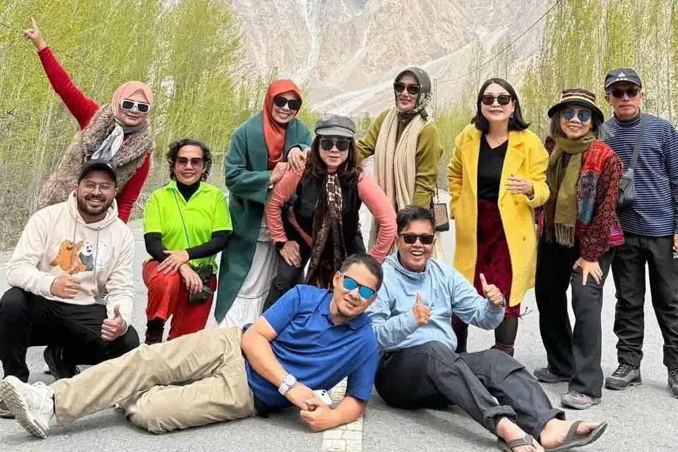 Group from Indonesia at Passu Cones, Hunza Valley