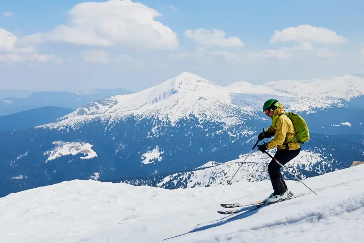 Skiers on the slopes at Malam Jabba ski resort in winter, Swat