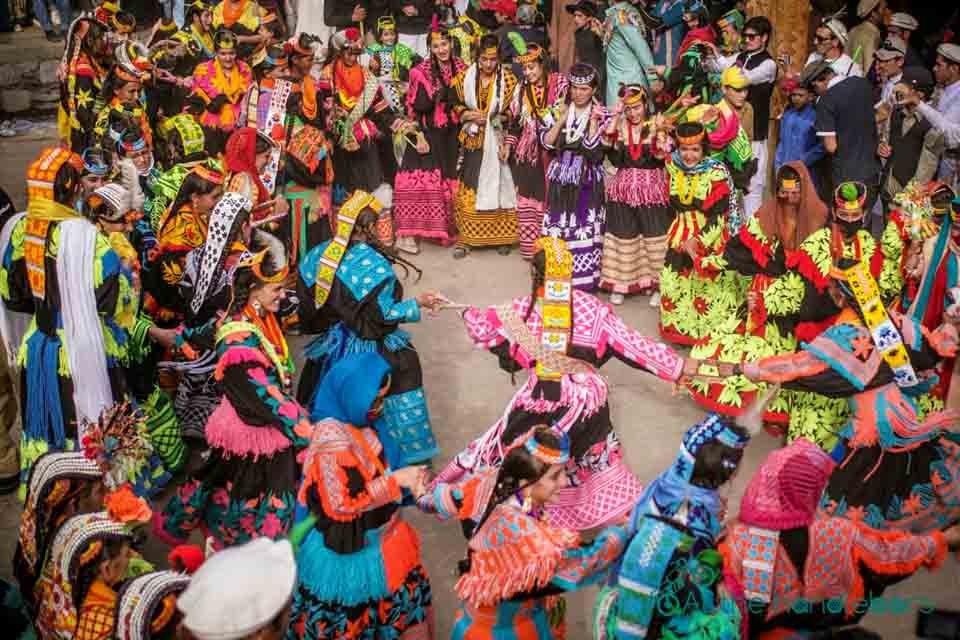 Kalasha people dancing during the Chilam Joshi spring festival in Bumburet valley