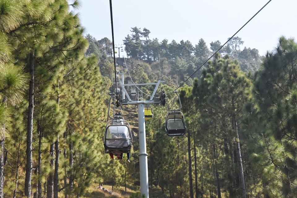 Patriata chairlift and cable car above the forest, New Murree